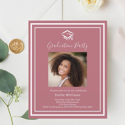 Einladung zur Rose Gold Foto Graduation Party