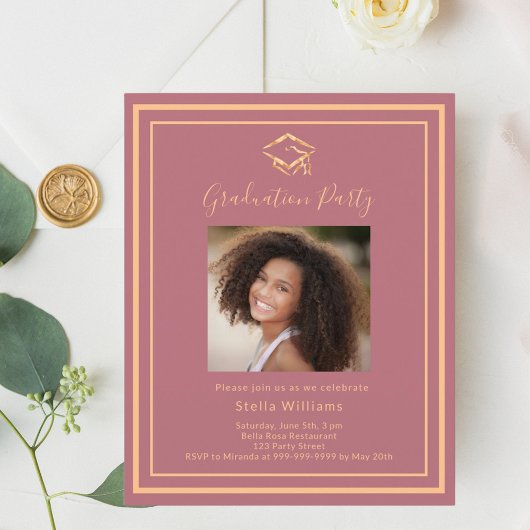 Einladung zur Rose Gold Foto Graduation Party