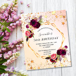 Einladung zur Rose von Goldfloralen zum Geburtstag Flyer<br><div class="desc">Bitte beachten Sie, dass diese Einladung auf Flyer Papier und sehr dünn ist. Umschläge sind nicht enthalten. Für dickere Einladungen (gleiche Gestaltung) besuchen Sie bitte unseren Shop. Im Vordergrund: Eine Einladung für eine 50-jährige, 50. Geburtstagsparty (oder jedes Alter). Eine Rose Gold, rot-rosa farbener Ober-Hintergrund mit einem vergoldeten geometrischen Rahmen in...</div>