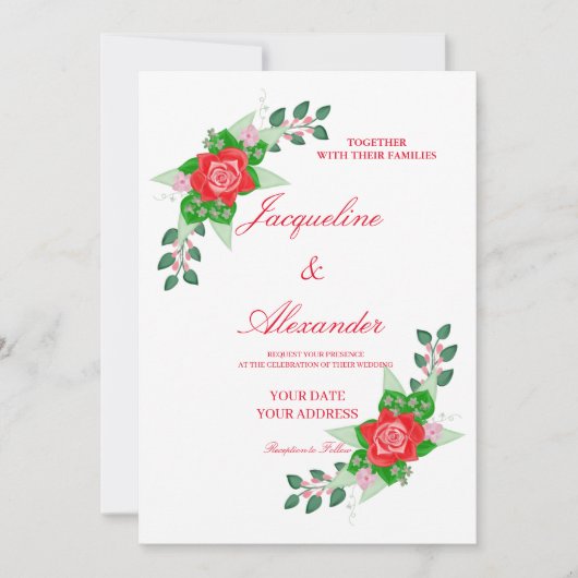 Einladung zur rote Rose Simple Wedding Theme (Vorderseite)