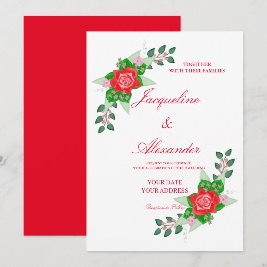 Einladung zur rote Rose Simple Wedding Theme (Vorne/Hinten)
