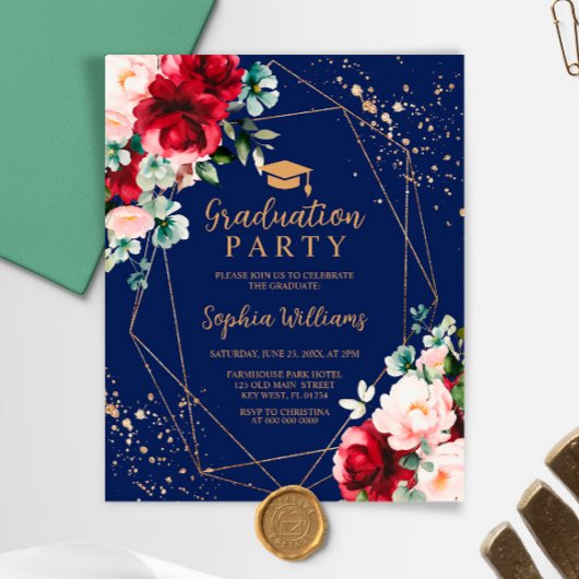 Einladung zur Rote Rose und Gold Graduation Party