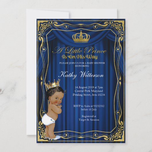 Einladung zur Royal Navy Blue Gold Prince Baby Dus (Vorderseite)