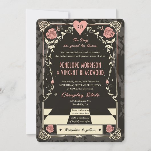 Einladung zur Royal Schach Hochzeit (Vorderseite)