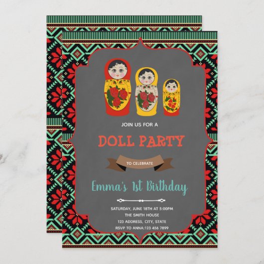 Einladung zur russischen Puppe (Vorne/Hinten)