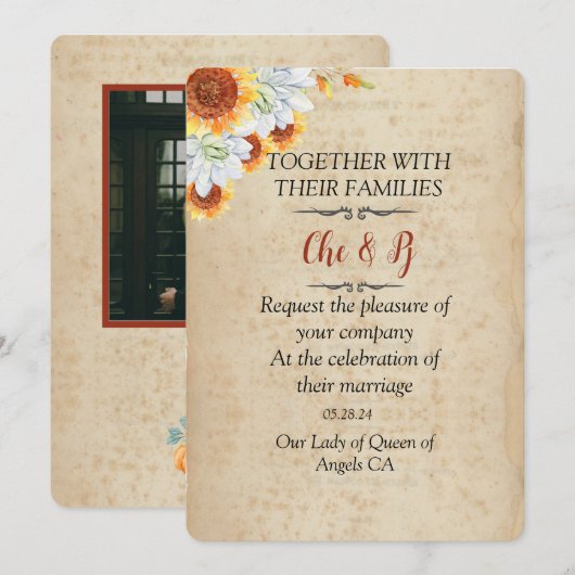 Einladung zur rustikalen Hochzeit im Herbst (Vorne/Hinten)