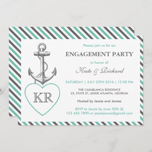 Einladung zur rustikalen Monogramm-Anker-Gruppe (Vorne/Hinten)