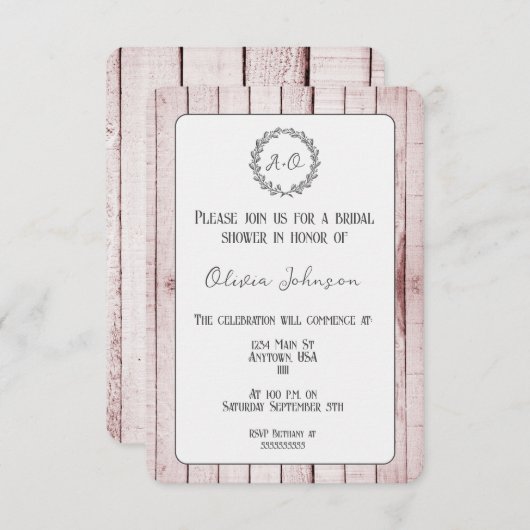 Einladung zur Rustikalen Monogramm-Brautdusche (Vorne/Hinten)