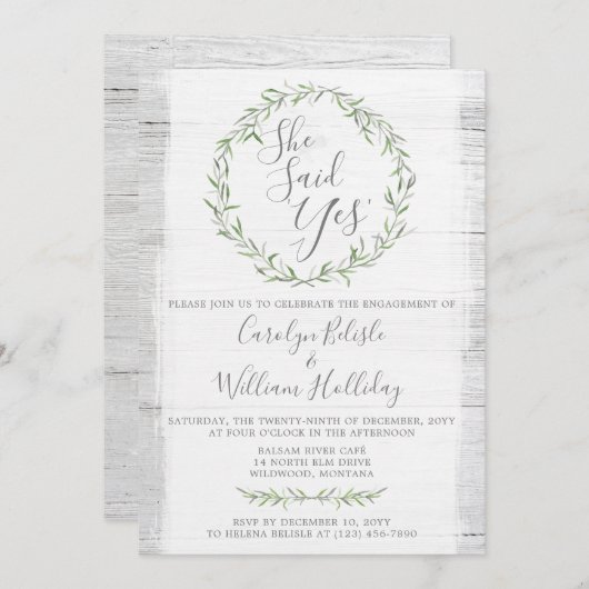 Einladung zur Rustikalen Wood & Wreath-Engagement- (Vorne/Hinten)