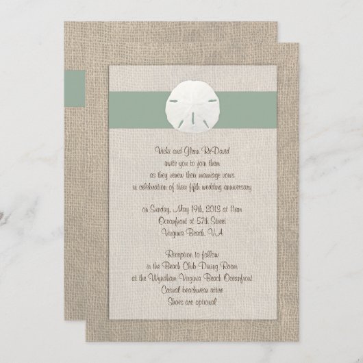 Einladung zur Sand Dollar Beach Hochzeit - Peridot (Vorne/Hinten)