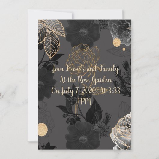 Einladung zur Schwarz/Gold Hochzeit (Rückseite)