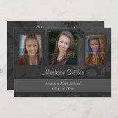 Einladung zur Schwarz-Grau-Foto-Graduiertenparty (Vorne/Hinten)