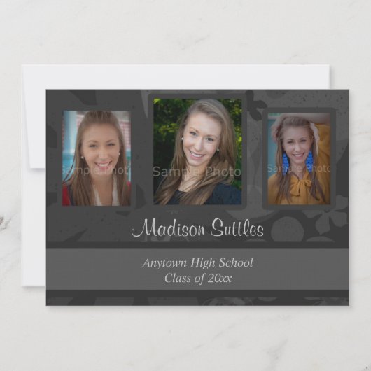 Einladung zur Schwarz-Grau-Foto-Graduiertenparty (Vorderseite)