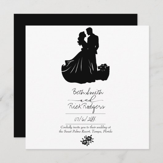 Einladung zur Schwarz-Weiß-Hochzeit (Vorne/Hinten)