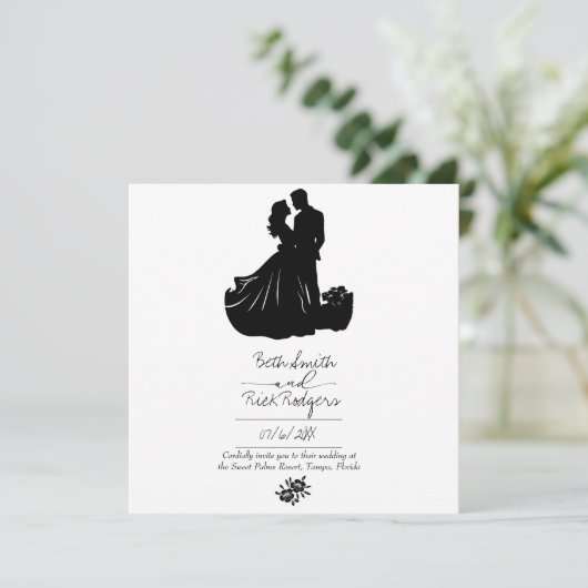 Einladung zur Schwarz-Weiß-Hochzeit (Stehend Vorderseite)