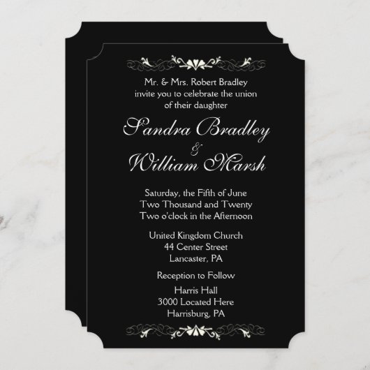 Einladung zur Schwarz-Weiß-Hochzeit (Vorne/Hinten)