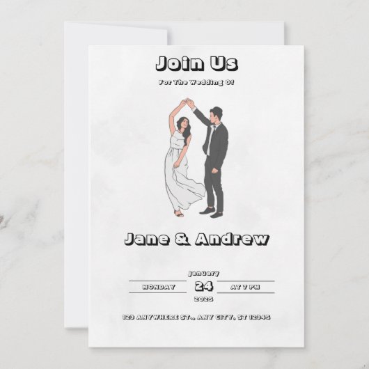 Einladung zur Schwarz-Weiß-Hochzeit (Vorderseite)