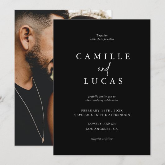 Einladung zur Schwarz-Weiß-Hochzeit (Vorne/Hinten)