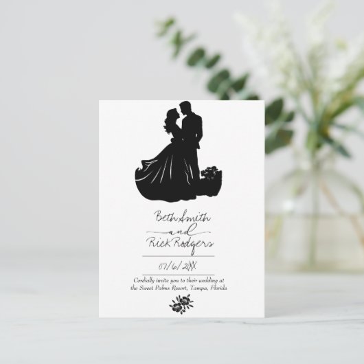 Einladung zur Schwarz-Weiß-Hochzeit Postkarte (Stehend Vorderseite)