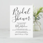 Einladung zur Schwarz-Weiß-Script-Bridal-Dusche (Stehend Vorderseite)
