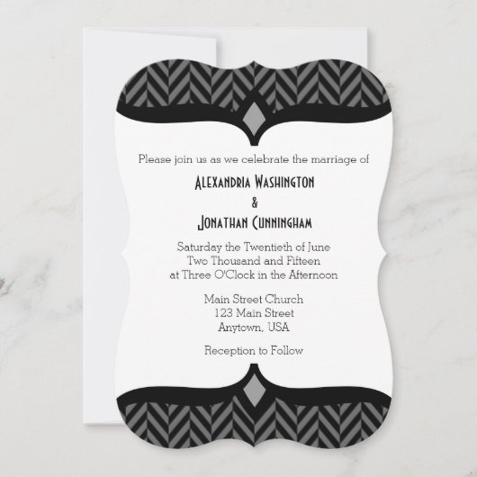 Einladung zur Schwarz-weißen Herringbone-Hochzeit (Vorderseite)