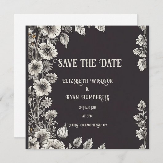 Einladung zur Schwarzen Botanischen Hochzeit (Vorne/Hinten)