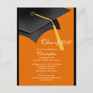 Einladung zur Schwarzen Orange Grad Cap Graduation