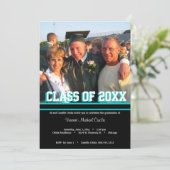 Einladung zur Schwarzen und Aquamarinen Graduation (Stehend Vorderseite)