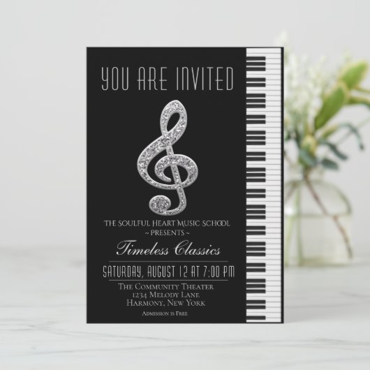 Einladung zur schwarzen und silbernen Blume links (Stehend Vorderseite)