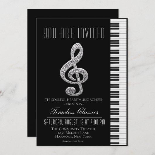 Einladung zur schwarzen und silbernen Blume links (Vorne/Hinten)