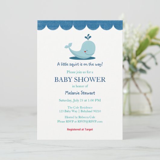 Einladung zur Sea Whale Baby Dusche (Stehend Vorderseite)