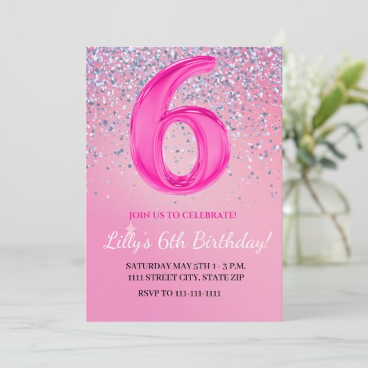 Einladung zur sechsten Geburtstagskarte (Stehend Vorderseite)