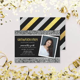 Einladung zur Silver Glitzer Foto Graduation Party
