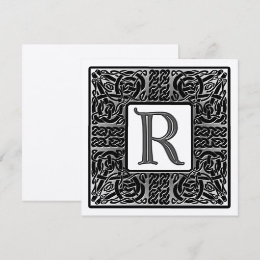 Einladung zur Silver Metallic R Monogramm (Vorne/Hinten)