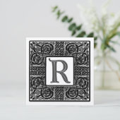 Einladung zur Silver Metallic R Monogramm (Stehend Vorderseite)