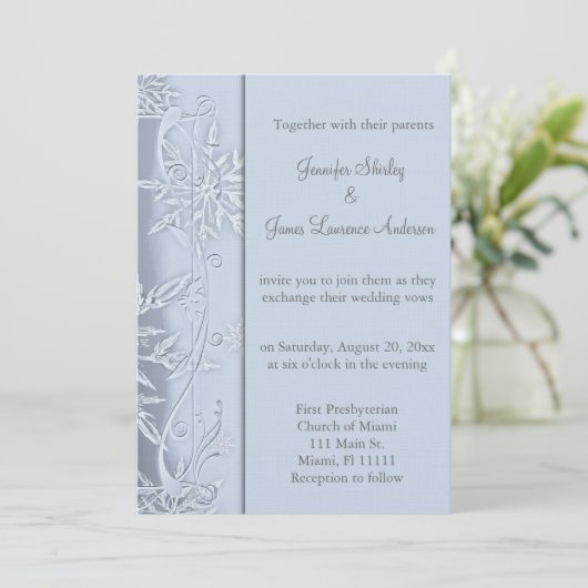 Einladung zur Silver Snowflake Hochzeit (Stehend Vorderseite)