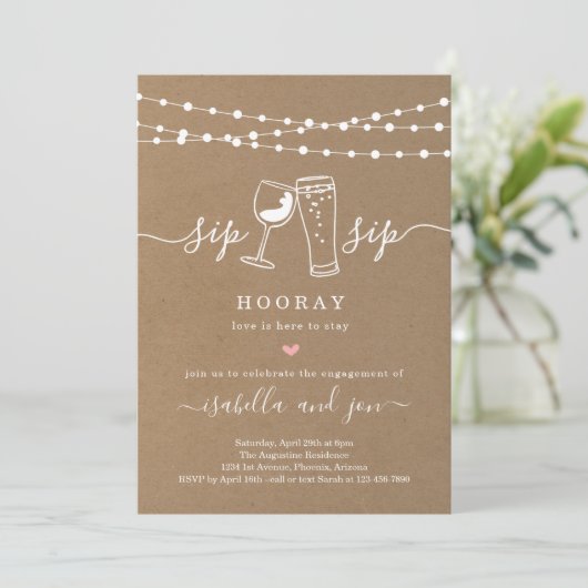 Einladung zur "Sip Sip Hooray Engagement Party" (Stehend Vorderseite)