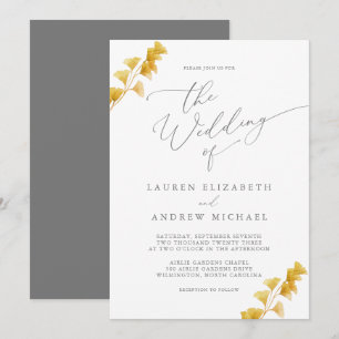 Einladung zur Siver Gray Gold Watercolor Hochzeit