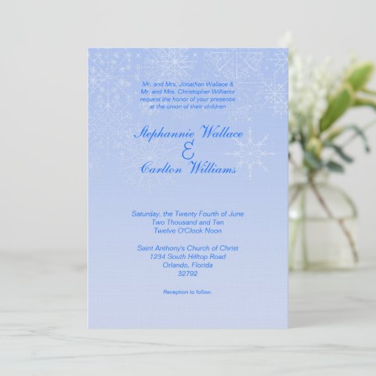 Einladung zur Snowflake Hochzeit (Stehend Vorderseite)