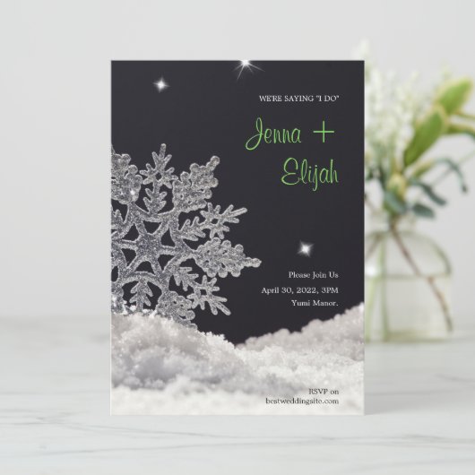 Einladung zur Snowflake Hochzeit (Stehend Vorderseite)