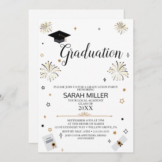 Einladung zur sofort bearbeitbaren Graduiertenpart (Vorne/Hinten)