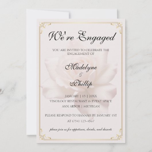 Einladung zur "Soft Pink Rose Engagement Party" (Rückseite)