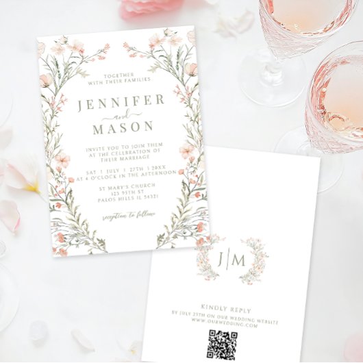 Einladung zur Sommerhochzeit in neutraler Wildblum