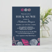 Einladung zur Sommerhochzeit von Navy Blue Seashel (Stehend Vorderseite)