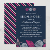 Einladung zur Sommerhochzeit von Navy Blue Seashel (Vorne/Hinten)