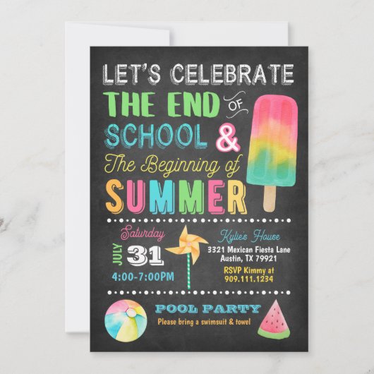 Einladung zur Sommerparty am Ende der Schule (Vorderseite)
