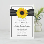 Einladung zur Sonnenblume Black Ribbon Hochzeit (Stehend Vorderseite)