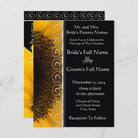 Einladung zur Sonnenblumenhochzeit (Vorne/Hinten)