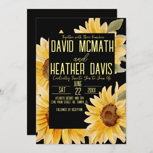 Einladung zur Sonnenblumenhochzeit (Vorne/Hinten)