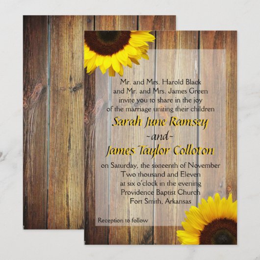Einladung zur Sonnenblumenhochzeit (Vorne/Hinten)